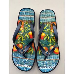 Brighton Breeze Flip Flops Wedge Size 10‎ Tropical Fruit Summer Beach Pool